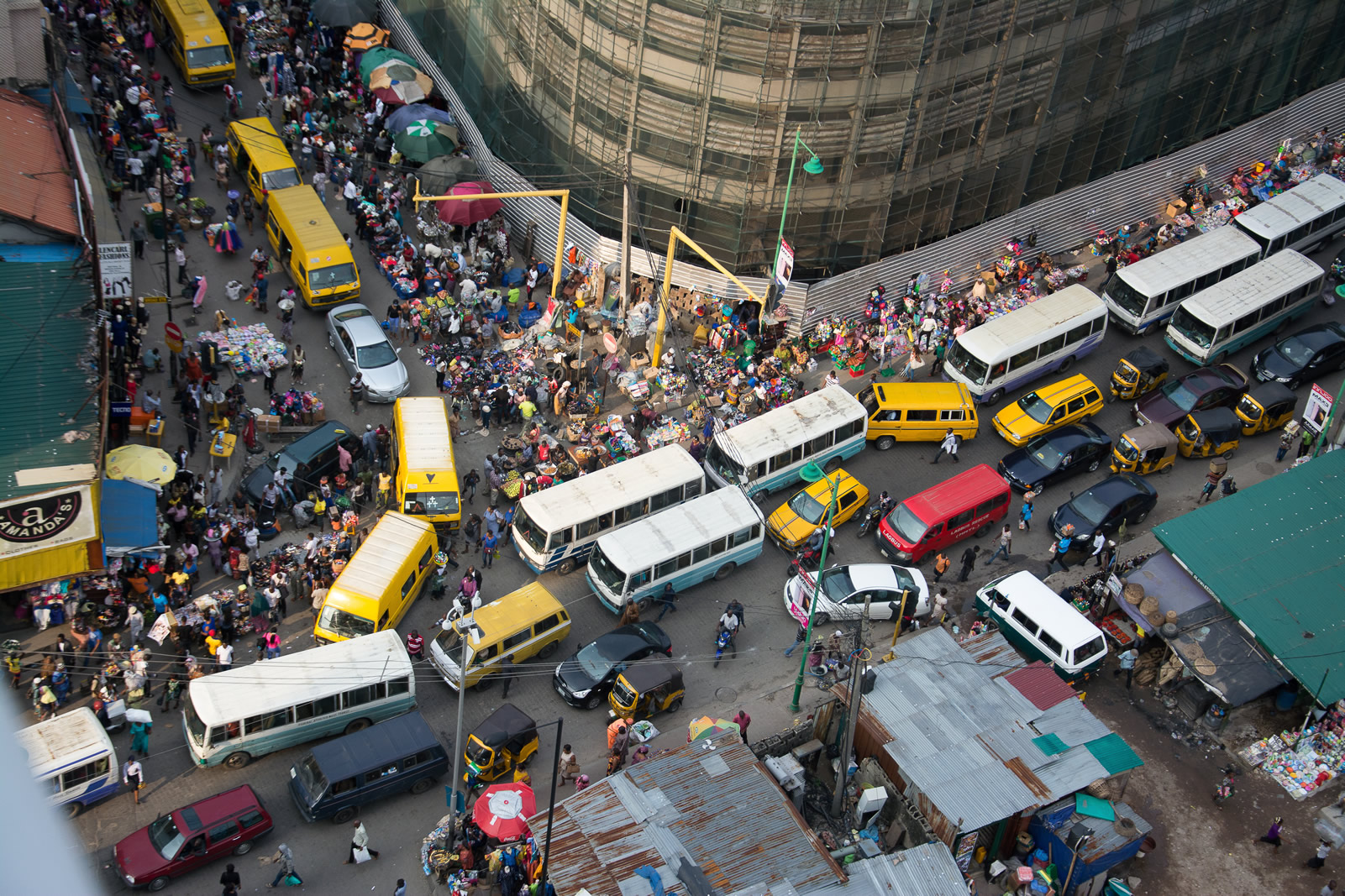 Aerial view of a crowded Lagos intersection